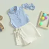 Ensembles de vêtements en bas âge pour bébés filles shorts de filles à rayures à rayures bouton de chemise de chemise avec jupe de taille élastique 3 pcs