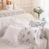 Kussen romantische Franse stijl landelijke ruches kanten kussensloop katoen geborduurde hoes zoete prinses thuis slaapkamer bank decoratie