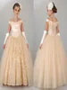 New Vintage Flower Girls Dresses For Wedding Off Shoulder Lace Champagne Princess Party Children Birthday Girl Pageant Gowns4210508
