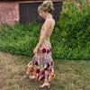 도시 섹시한 드레스 차 길이 다채로운 꽃 꽃 꽃 꽃개암 홈 커밍 드레스 커스텀 자수 3D 꽃 오픈 백 칙칙한 유명인 이브닝 드레스 24410