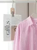 Blouses pour femmes 2024 Femmes printanières chemises à rayures roses broderie de poche pour femmes boyns à manches longues simples à manches longues à manches longues