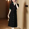 Vestidos de festa vestido preto feminino Fashion Colorblock Bolt Button Down camisa vintage Manga curta Aline Mulheres vestidos