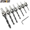 Stonego Woodworking-Bohrer-Bit-Set, 4/7pcs Countersink-Bohrer mit 3 Spitzen, Größen 3-10 mm, Counterunk Head Bohrbit Set