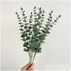 Decorative Flowers Wreaths 10Pcs Artificial Eucalyptus Leave Greenery Stems With Frost For Vase Home Party Decoration Outdoor Diy Drop Otqvi