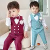 Trousers Children's Spring Autumn Vest Suits Set Boys Birthday Party Host Wedding Performance Costume Kids Waistcoat Pants Bowtie Clothes