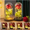 Decorative Flowers Artificial Eternal Rose Foil Flower In Glass Cover Beauty Gold Mothers Day Gift Wedding Bridesmaid Gifts