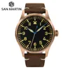 San Martin 41mm Pilot Watch A Type Dial Simple Vintage Military Wind Bronze Mechanical Wristwatch for Men luminous 10Bar SN0117