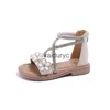 Sandals Girls 2023 Zomer nieuwe bloem mode prinses schoenen Little Middle Big Children Roman Trend H240411