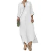 Plus storlek bomullslinne lång klänning för kvinnor kläder höst överdimensionerad vestido skjorta klänning kvinnlig lös vit svart kjol 240329