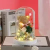 Dekorative Blumen für immer Rose in Glas Kuppel erhaltener Moosbär mit LED -Leuchten Geschenke für ihre Frau Valentinstag Mütter Weihnachten