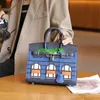 House Platinum Bags Bk Leather Handbags 2024 New Family Palm Print with Crocodile Skin Color Matching Small House Bag Fashion Portable Dia have logo HBZ0