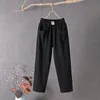 Pantaloni harem in lino di cotone casual estivo donne di grandi dimensioni larghi alti elastici elastici pantaloni tascabili solidi 240411