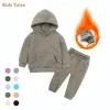 Broek kinderen fleece winteroutfit peuter katoen solide hoodies pullover sweatshirt broek tracksuit set kinderen boy girl warme zweetpakken