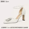 Dress Shoes Spring/Summer Square Headed Rhinestone Tassel Sandals Thick High Heel Banquet Large And Small Women's Single