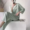 Home Kleding Chinese stijl Pyjama's vrouwen zomerse lente broek set rayon 2pcs nachtkleding slaapkleding lange mouw toppants elegante kleding