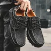 Casual Shoes Vintage Style Mens Loafers Non-Slip Handgjorda lädermokasiner Beskable Slip On Flats Designer Vandring