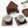 TEA TRAYS Black Walnut Solid Wood Square Round Teacup Tray Set Japanese Style Anti-Slip Cup For Coffee With Stand