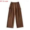 Frauenhose Y2K Low-S ins Frachtgurte Schärpe Khaki Brown Campus Street Safari Weitbein PBZA Frau Hosen hohe Qualität