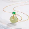 Chains GIOIO Hetian Jade Lock Of Good Wishes Necklace Girls Retro Affordable Luxury Niche Lvzhu Pendant Birthday Gift To Give Mom 2024