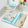 Bath Mats Beach Starfish Mat Set Seaside Palm Leaves Ocean Nature Landscape Home Carpet Bathroom Decor Non-Slip Rugs Toilet Lid Cover