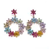 Dingle örhängen 2024 Fashion Crystal Rhinestones Flowers Big Circle Statement Women Vintage Jewelry