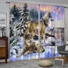 3D Printed Black Animal Snow Wolf Shading Blackout Window Curtain for the Living Children's Room Bedroom Hook Decorative