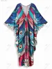Basis Casual jurken Kleurrijke Boheemse bedrukte Kaftan Dames Beach Dress Soft Cozy House Robe Boho Vacation Batwing Sleeve losse Moo -jurk Q1634 L49