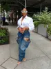 Jeans femininos CM.yaya Womens Fashion Cutting Zipper Fly Jeants 2023 Ins Safari Produto estilo Jeans C240411