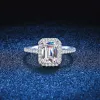 Quke Real Moissanite Diamond Square Ring 1CT 2CT Radiant Emerald Cut Pure S925 Sterling Silver For Women Wedding Fine Jewelry