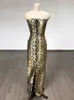 Abiti casual 2024 Donne sexy Stampa senza spalline Lace Up Snake Skin Maxi Long BodyCon Bandage Dress Elegant Celebrity Evening Party Club