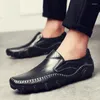 Casual Shoes Men's Loafers Breathable Black Leather Mocassins Driving Slip On Soft Bottom Lazy Luxury Men