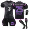 2324 Bayern Away Black Purple Number 9 Kane Football Set Jersey 10 Sane 25 Muller 19 Davis