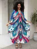 Basis Casual jurken Kleurrijke Boheemse bedrukte Kaftan Dames Beach Dress Soft Cozy House Robe Boho Vacation Batwing Sleeve losse Moo -jurk Q1634 L49