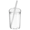 Vinglasglas Glas halm kopp transparent kaffemjölk öl dryck juice mugg mockakoppar med lock för hemmakontoret bar