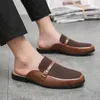 Casual Shoes Summer Breattable Men mode äkta läder halv slip på mockasins italienska stil loafers