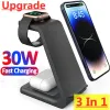 Chargers 30W Wireless Charger Stand 3 in 1 Station de quai de charge rapide pour Samsung iPhone 14 13 12 11 8 Apple Watch 7 8 Iwatch Airpods Pro