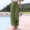 Kvinnors byxor kvinnor som skriver ut hög midja utomhus bekväm strand bred ben mode dragkammare elastisk strimma avslappnad