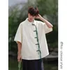 Men's Casual Shirts Male Chinese Style Shirt Mens Tops Tang Suit Short Sleeve Solid Traditional China Hanfu Big Size M-5XL