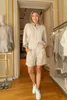 Femmes Sets Spring and Summer Linen Bouded Brunello Collar Shirts Shorts Cucinelli White Abricot