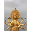 Dekorativa figurer 41 cm tibetansk gammal gul koppar förgylld ren åtta beväpnade Avalokitesvara bodhisattva lotus tara staty prydnad