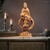 Dekorative Figuren Holz Guanyin Buddha Bodhisattva Statue handgeschnitzter Buddhismus Fig