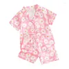 Kleding Sets Kids PyjamaS Shorts Set Toddler Girls Boys Silk PJS Floral Button Down Shirt en kort 2 -delige pyjama slaapkleding