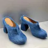 Dames platform paardenhaar muilezels rond teen dikke hakken slippers slippers slip-on comfortabele dames sandalen 2024 nieuwe design jurk schoenen