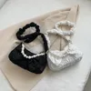 Shoulder Bags Fashion Women Bowknot Pleated Underarm Bag Casual Ladies Pearl Chain Small Handbag Purse Elegant Solid Color Square