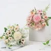 Dekoratif figürinler gül pembe ipek buket şakayık yapay çiçek 7-sürü küçük tomurcuk gelin düğün ev dekorasyon simüle çiçekler