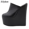 Eilyken Summer Super High Heel Platform Wedge Slippers European och American Nightclub Party Shoes Mule Sandaler 240403