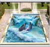 Wallpapers Wear Waterproof PVC Floor Waterfall Dolphins Living Room Kitchen 3D Home Decoration