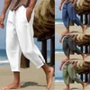 Men's Pants Summer Mens Linen Cropped Oversize Loose Feet Forked Pencil Pant Fashion Casual Pantalones Beach Trousers Streetwear