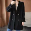 2023 Women Long Trench Jacket Winter Coat Loose Double-breasted Notch Collar Lady Overcoat Side Pockets Cardigan Women Overcoat