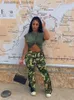 Women's Pants Capris WESAYNB y2k Womens clothing parachute cargo pants 2022 green casual printed camouflage Trousers pocket straight pants C240411